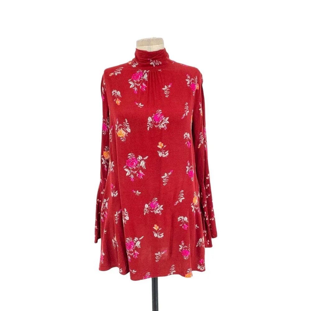 Free People Tate Tunic Dress in Vintage Combo Red Floral Print Size Medium - Picture 2 of 10